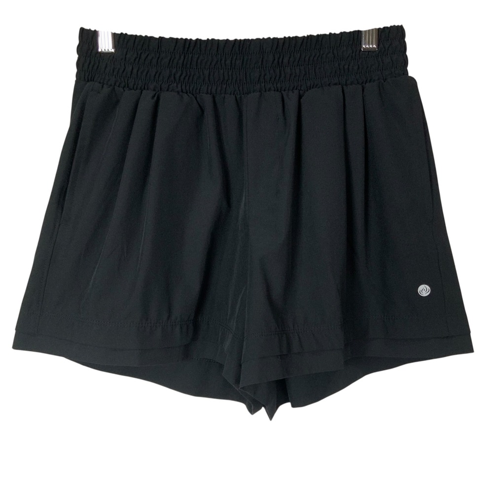 Apana Black Athletic Shorts M Elastic Waist Pull On Relaxed Smocked Detail